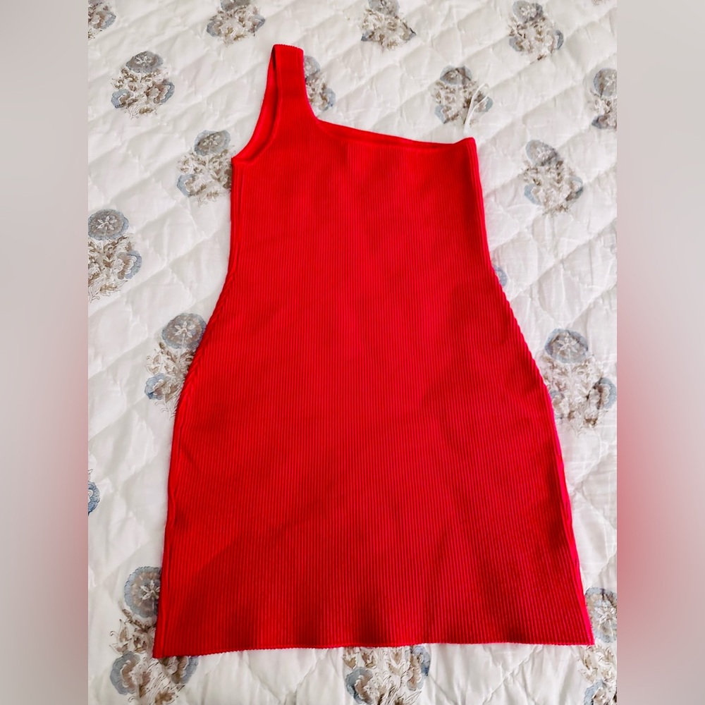 Aritzia One Shoulder Dress in Vibrant Red